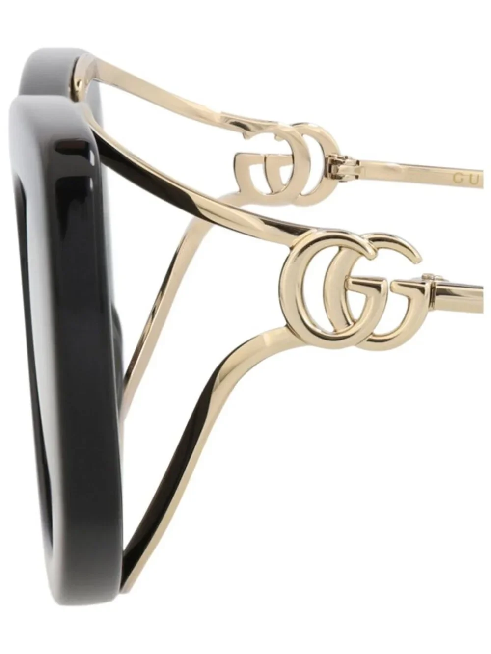 New Gucci Women's Sunglasses Square Rectangle Injection Frame Black Gold Grey